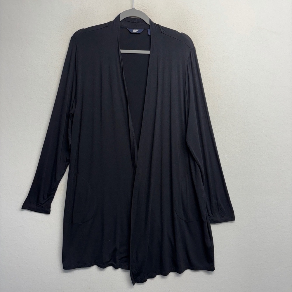Land's End L Open Cardigan‎ sweater Black